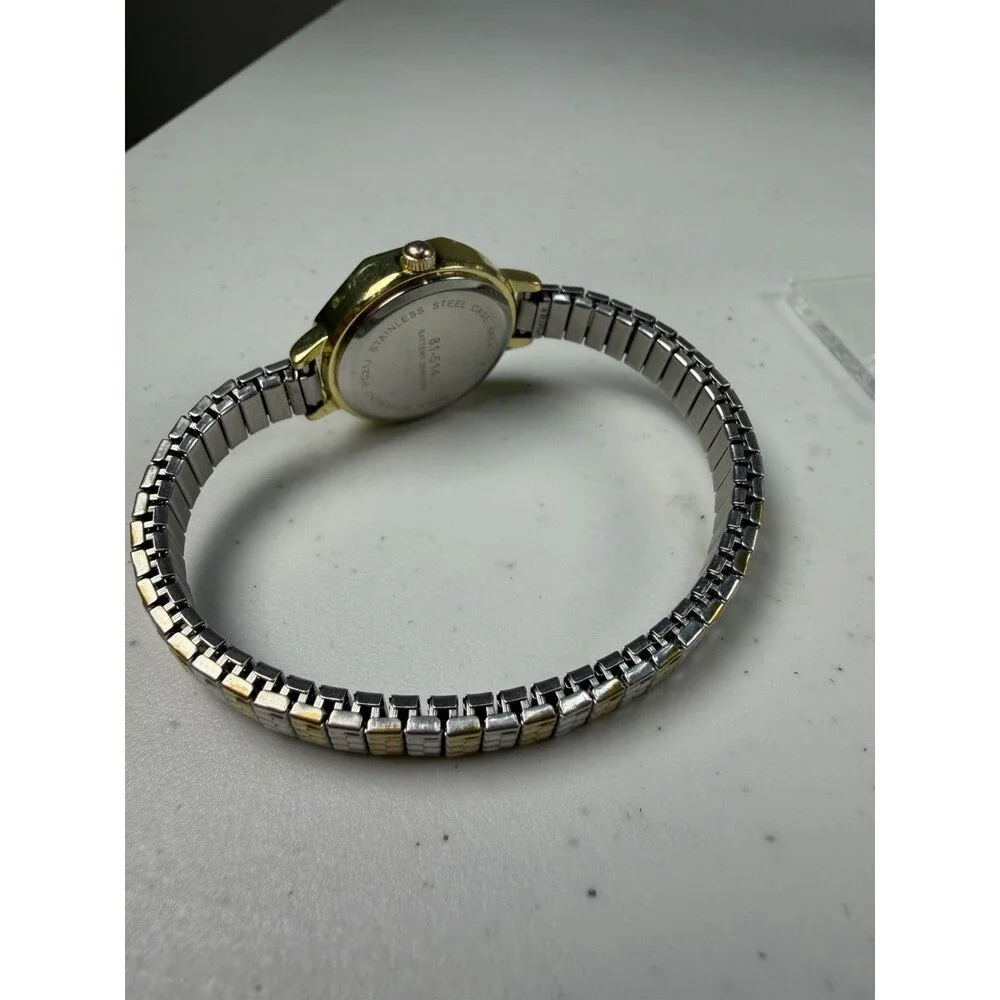 Women’s Quartz Watch Gold Tone Octagon Case Two-Tone Expansion Band Working